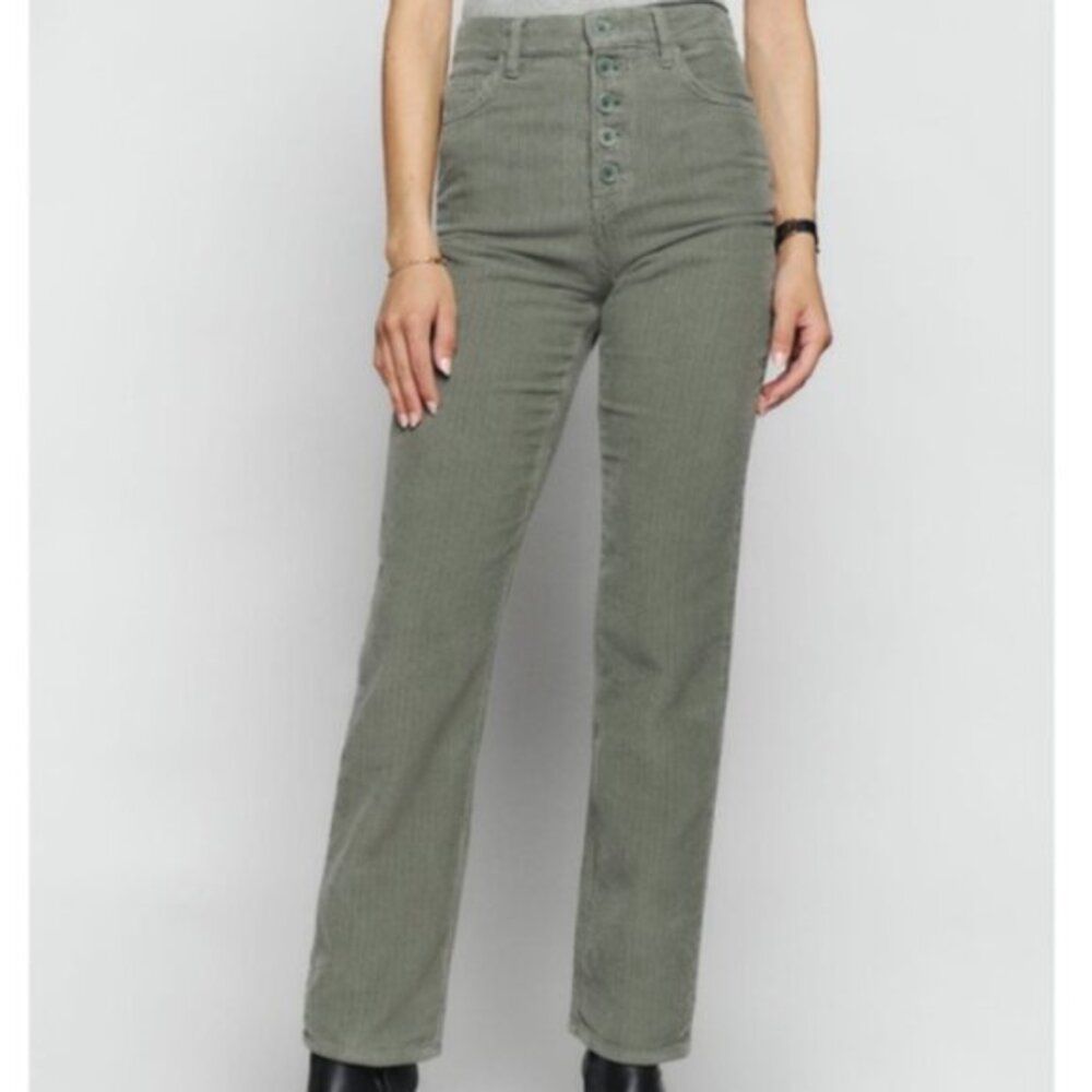 Reformation Women's 27 Green Cynthia Moss High Rise Corduroy Mom Jeans Casual